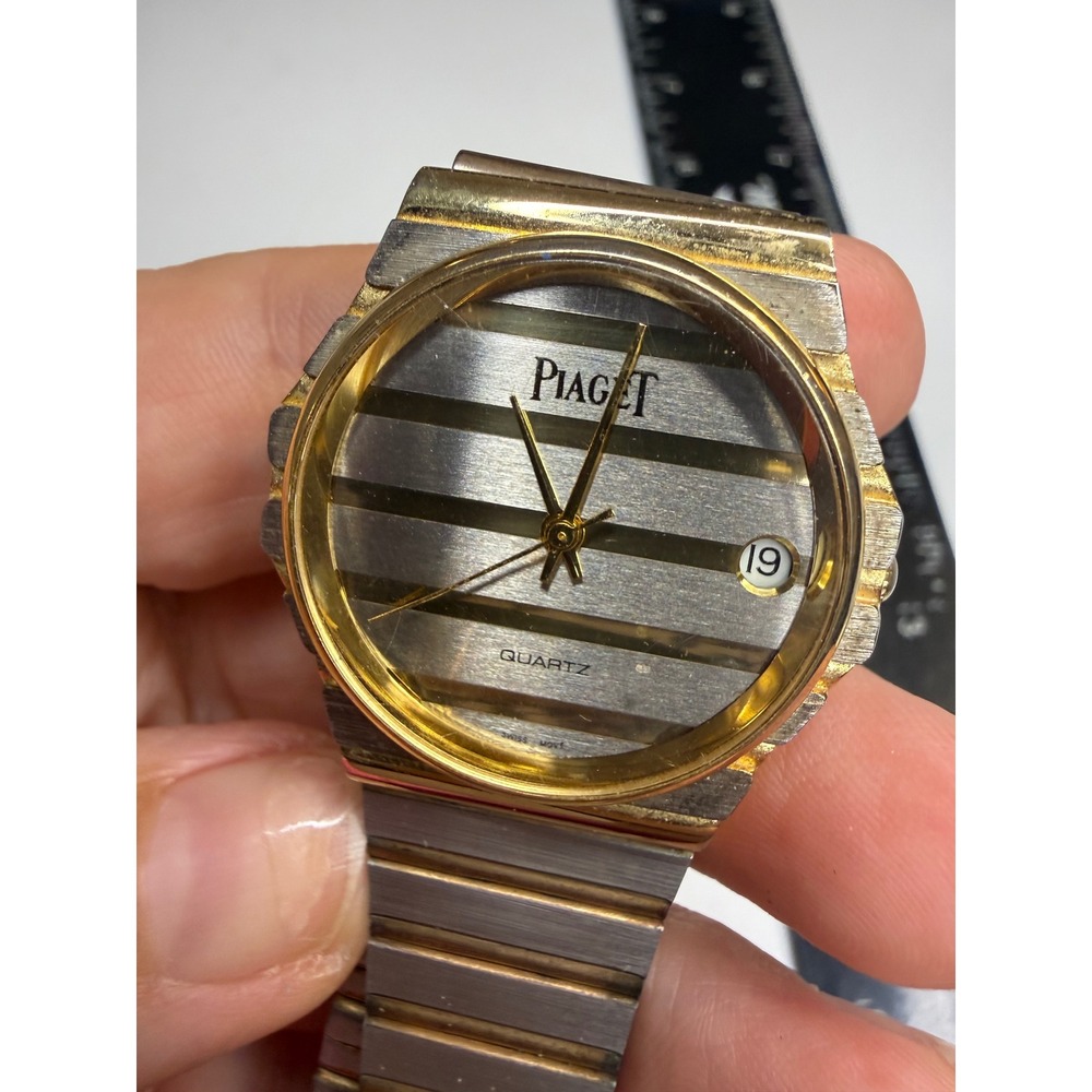 Piaget Quartz Two Tone Striped Dial Date Watch Stainless Steel Parts Repair